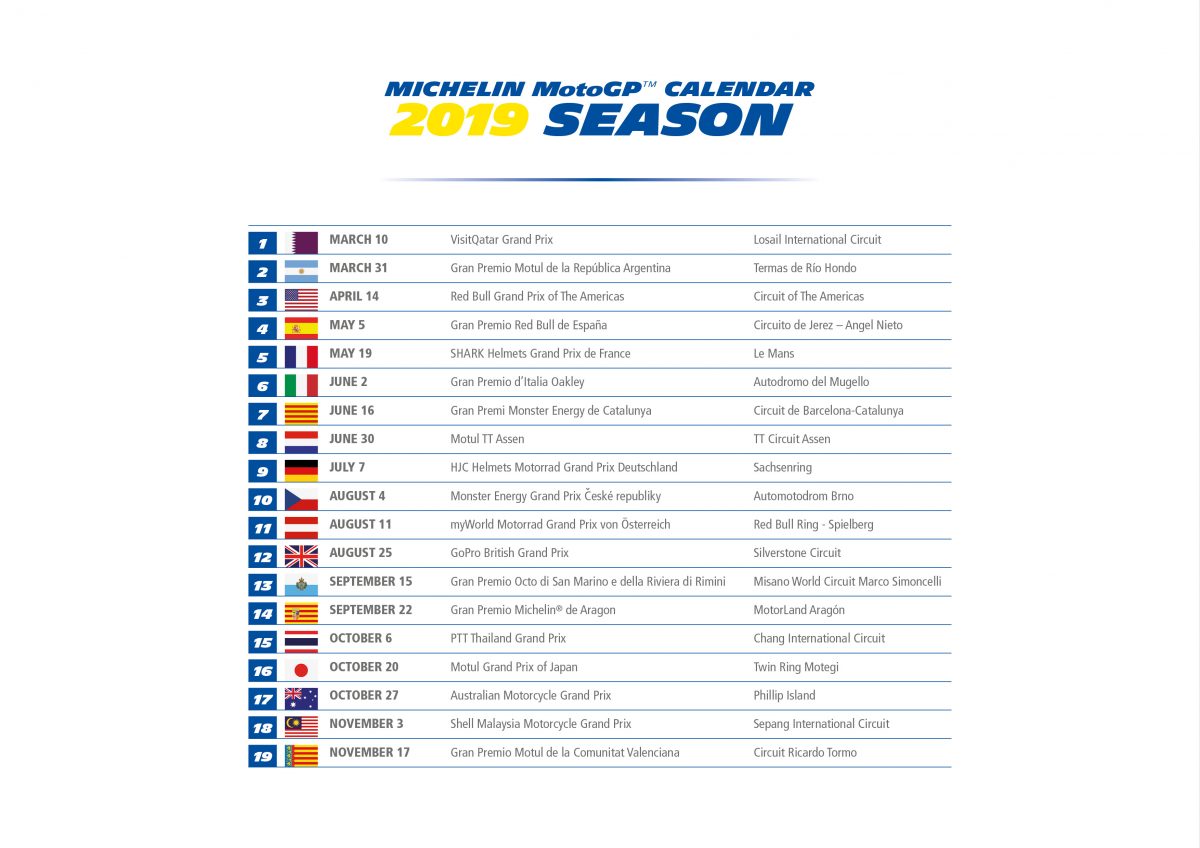 2019 Michelin MotoGP Press Kit Calendar